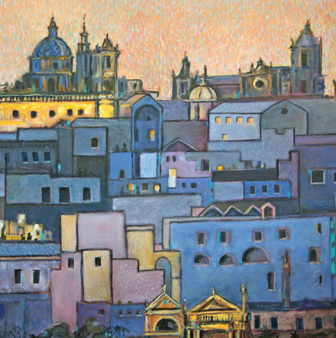 A fine art greeting card by painter Paul Minter, Sunlight on the  Rooftops