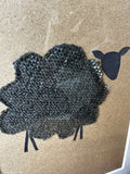 Blue Grey British Wool Fabric Sheep - Mounted Original Artwork with Handwoven Fabric and Hand Painted Watercolour