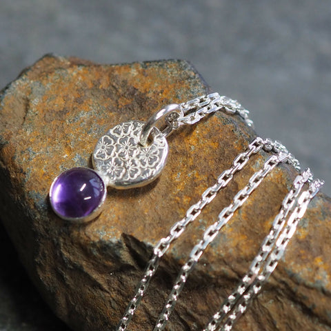Flower Amethyst Silver Pendant Necklace