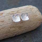 Square silver Stud Flower Earrings