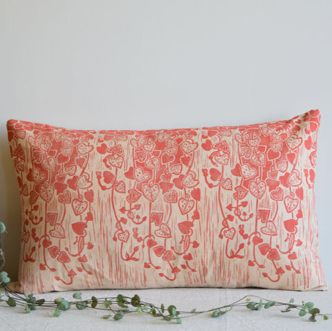 String of Hearts Cotton Cushion - Plant Dyed & Block Printed By Hand