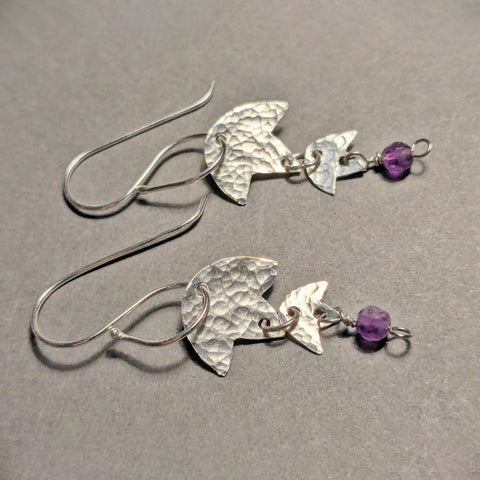 Sterling Silver Snow Drop Earrings - Faceted Amethyst 2