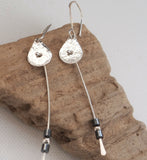 Long Dangly Silver and Hematite Earrings