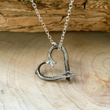 Handmade Silver Love Heart Twig Necklace