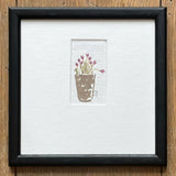 Tulips Pot - Original Framed Miniature Botanical Ink Painting