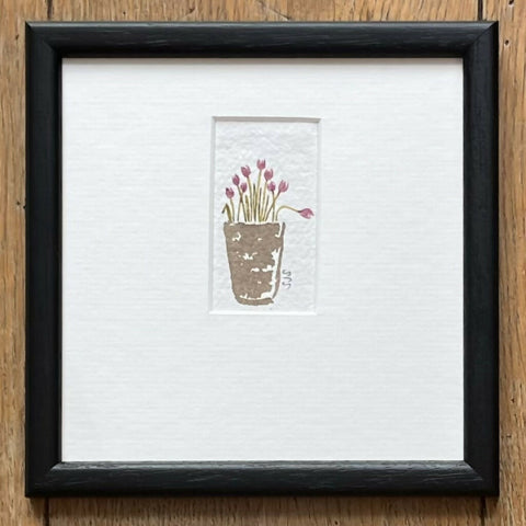 Tulips Pot - Original Framed Miniature Botanical Ink Painting