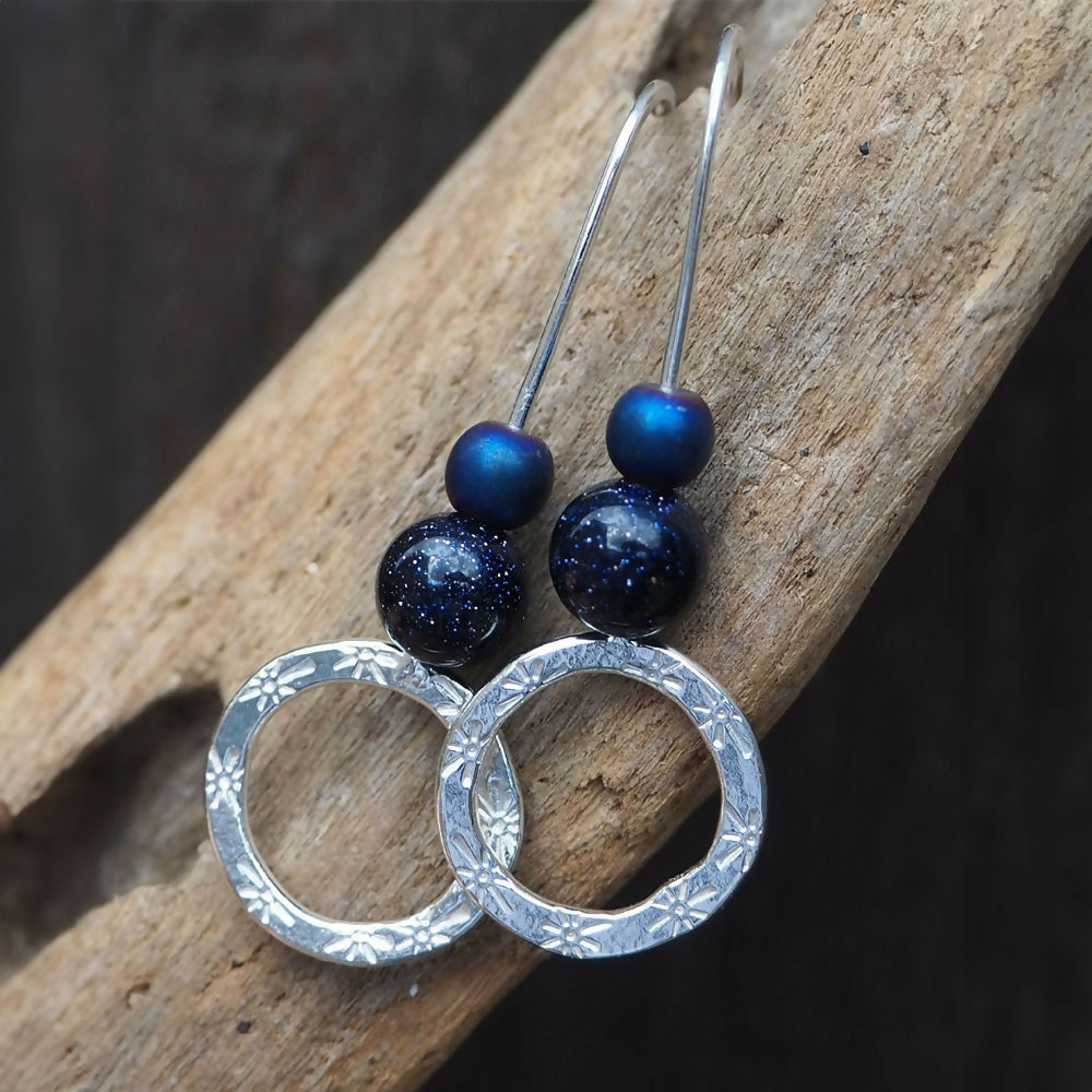 Blue Goldstone Hoop Earrings