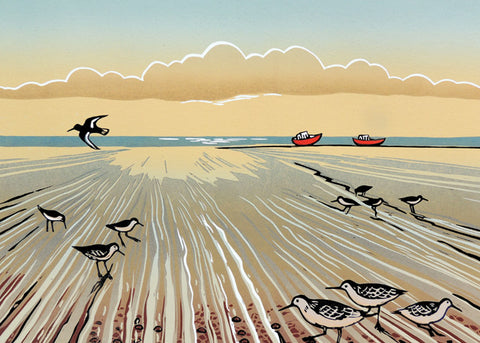 Rob Barnes, Sandpipers on The Shore, Printmaker's Fine Art Greeting Card 