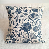 Blooms & Birds Blue Cushion Cover - Natural Cotton Linen Blend