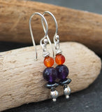 Amethyst, Hematite Carnelian Drop Earrings