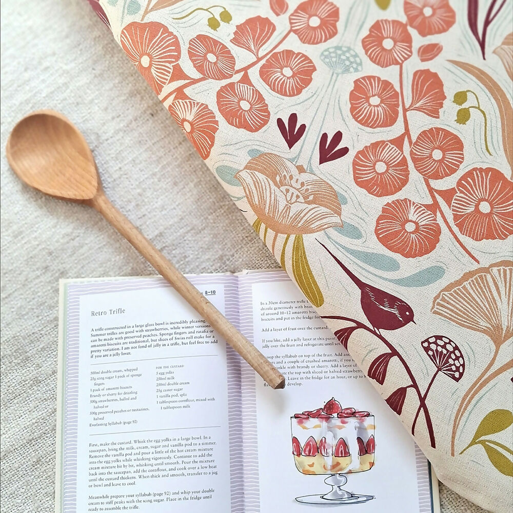 Blooms & Birds Tea Towel - Natural Cotton Linen Blend