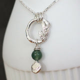 Green Moss Silver Leaf Pendant Necklace