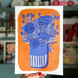Indigo Ranunculus Flowers in Vase Fine Art Print - A4 Size