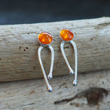 Silver and Amber Arc Stud Earrings