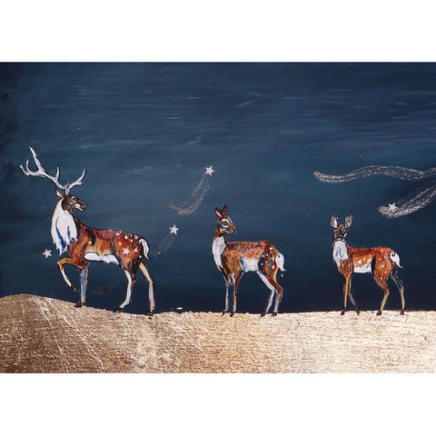 Sally Bruce Richards, Moonlight Family (Deer), Blank Art Card