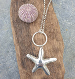 Silver Starfish Pendant on Silver Hoop