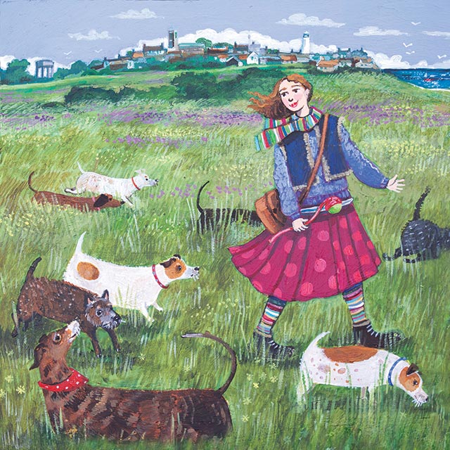 Stephanie Lambourne, Walking The Dogs On The Heath, Fine Art Greeting Card