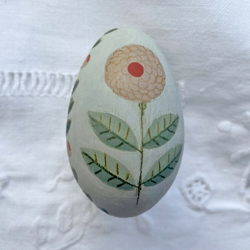 Pink Flower - Hand Painted Wooden Egg
