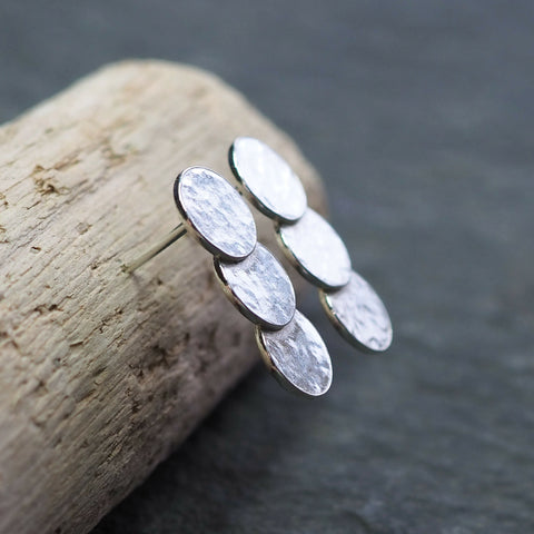 Triple Disc Silver Stud Earrings