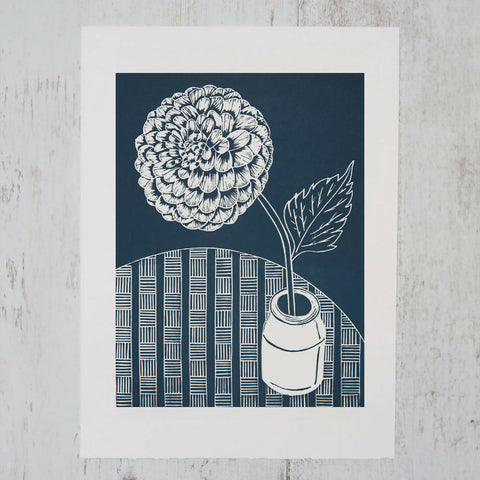 Dahlia Flower on Table Lino Print