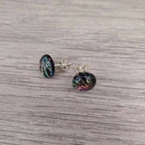 Pink Starburst Dichroic Glass Silver Stud Earrings