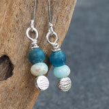 Blue Bead Silver Drop Earrings