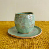 Handmade Olive Green Tea Cup and Saucer