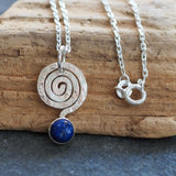 Silver Spiral Lapis Lazuli Pendant Necklace
