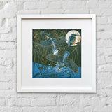 Kingfishers - Linocut print