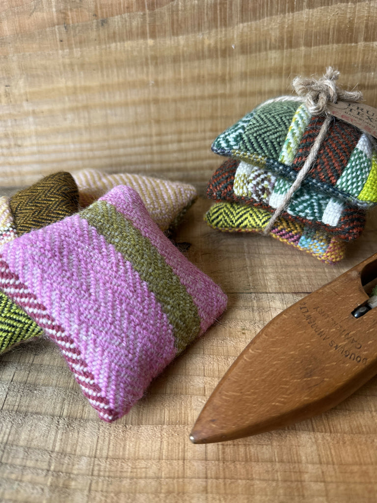 Patchwork Lavender Pouch Set of 3 - Hand Dyed and Woven British Wool Fabric