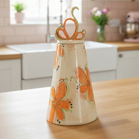 Elegant Orange lidded jar - handmade ceramic