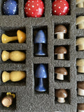 Handmade Ceramic Mushroom Chess Set with Solid Elm Wood Board