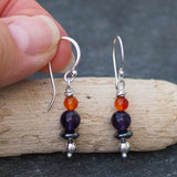 Amethyst, Hematite Carnelian Drop Earrings