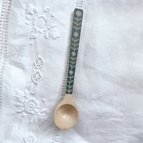 Pink flower hand painted wooden spoon
