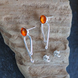 Silver and Amber Arc Stud Earrings