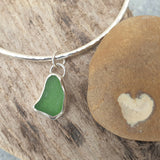 Sterling Silver Bangle With Green Seaglass Charm