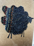Striped Blue British Wool Fabric Sheep - Mounted Original Artwork with Handwoven Fabric and Hand Painted Watercolour