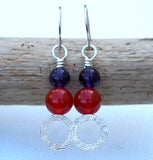 Carnelian and Amethyst Dangle Hoop Earrings