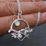 Silver Abstract Seascape and Chalcedony Pendant Necklace