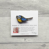 Hand Felted Blue Tit Pin Badge With Zip Edge Detail