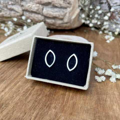 Silver Navette Stud Earrings - Sterling Silver