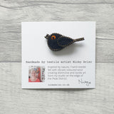 Hand Felted Blackbird Pin Badge With Zip Edge Detail