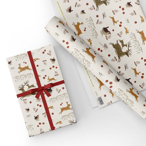 Hares, Deer, Wren, Ivory - Gift Wrap - Sheet