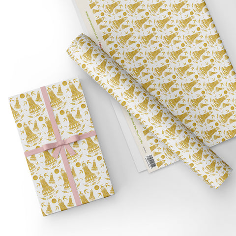 Lighthouse - Gold - Gift Wrap - Sheet