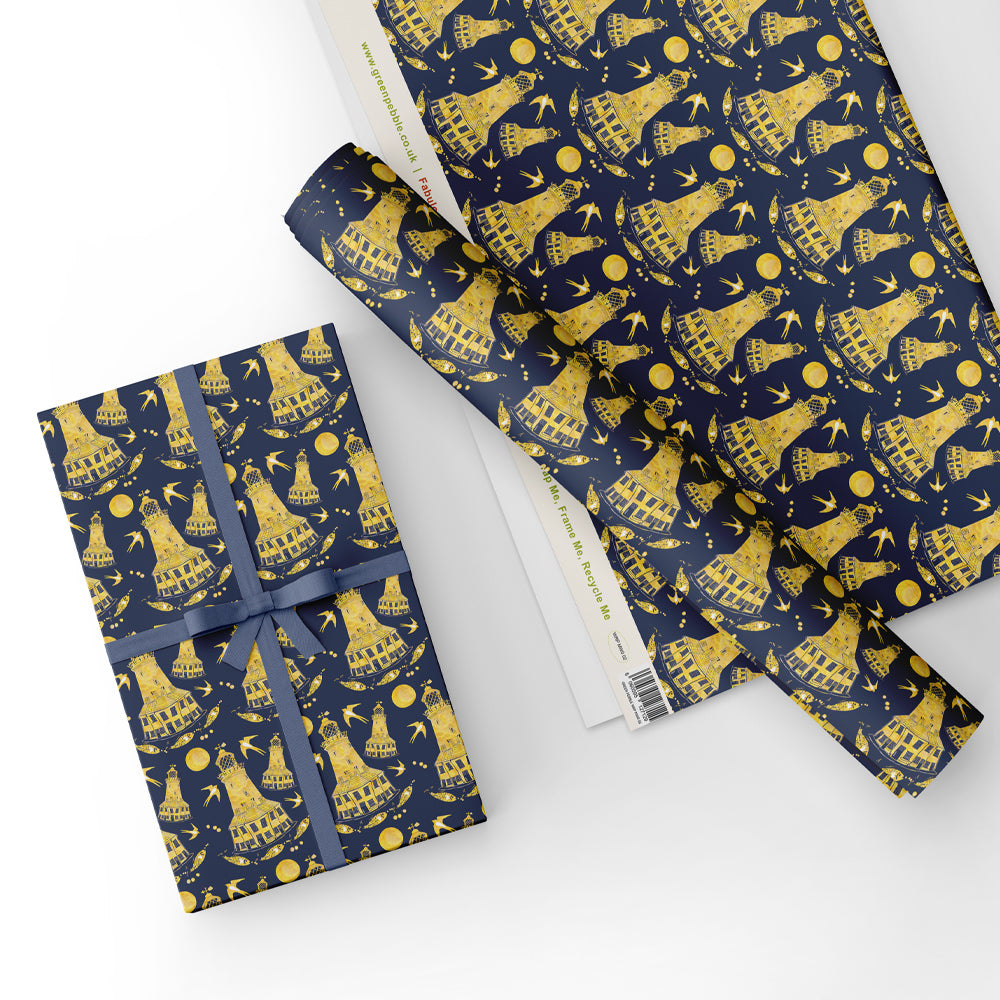 Lighthouse - Blue - Gift Wrap - Sheet