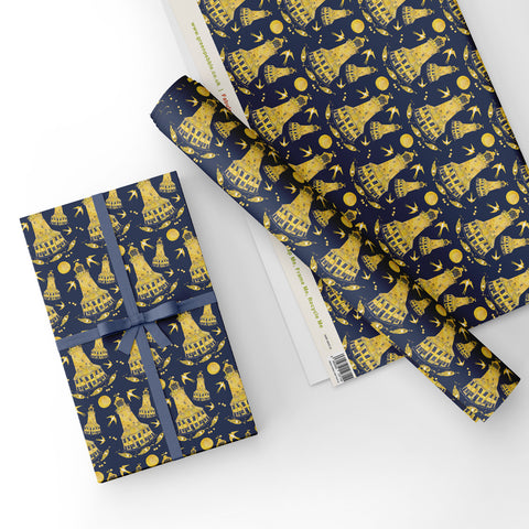 Lighthouse - Blue - Gift Wrap - Sheet