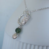 Green Moss Silver Leaf Pendant Necklace