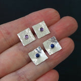 Square Lapis Lazuli Silver Stud Earrings