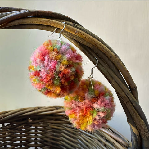 'Autumn at Cotehele' Confetti Pom-pom Earrings - Hand Dyed British Wool