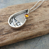Sterling Silver Teardrop Beach Scene Pendant With Amber